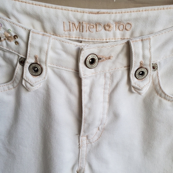 Limited Too White Denim Embroidered Cuffed Capri Pants - Picture 3 of 16